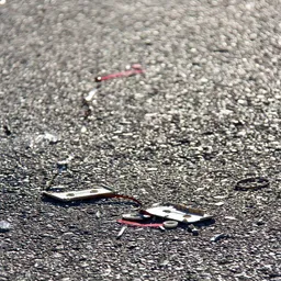 A broken cassette and loose tape lie on sunlit asphalt.